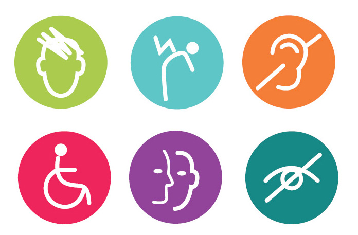 Pictogrammes illustrant les différents types de handicap